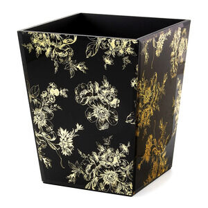 NEW  Mackenzie-Childs Twilight Toile Waste Bin Black & Gold